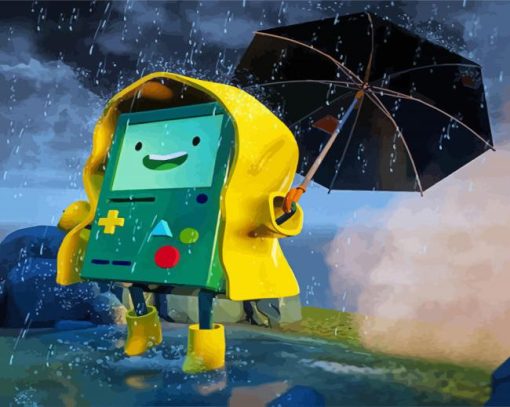 BMO Under Umbrella In Rain Diamond Painting