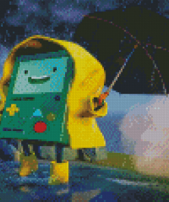 BMO Under Umbrella In Rain Diamond Painting