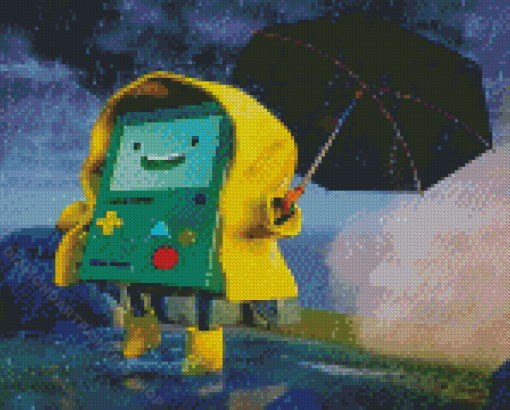 BMO Under Umbrella In Rain Diamond Painting