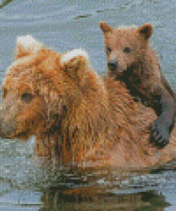 Bear And Cub In Water Diamond Painting