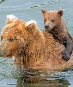 Bear And Cub In Water Diamond Painting