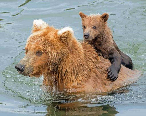 Bear And Cub In Water Diamond Painting