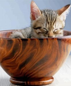 Cat In Wooden Tea Cup Diamond Painting