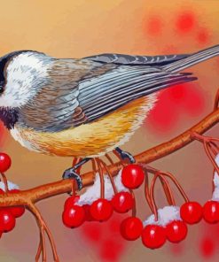 Chickadees And Berries Diamond Painting