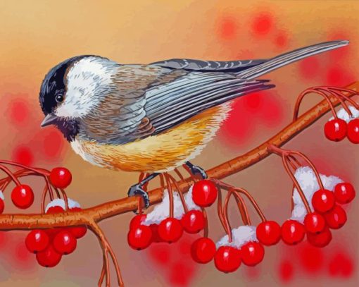 Chickadees And Berries Diamond Painting