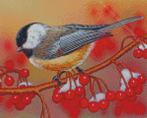 Chickadees And Berries Diamond Painting