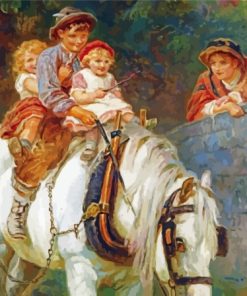 Children On White Horse Art Diamond Painting