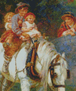 Children On White Horse Art Diamond Painting