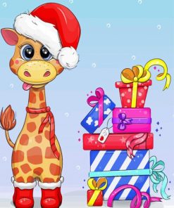 Christmas Giraffe And Gifts Diamond Painting