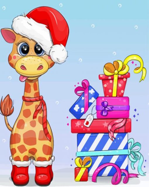 Christmas Giraffe And Gifts Diamond Painting