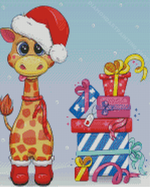 Christmas Giraffe And Gifts Diamond Painting