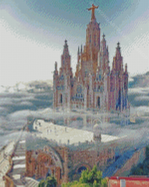 Cloudy Mount Tibidabo Diamond painting