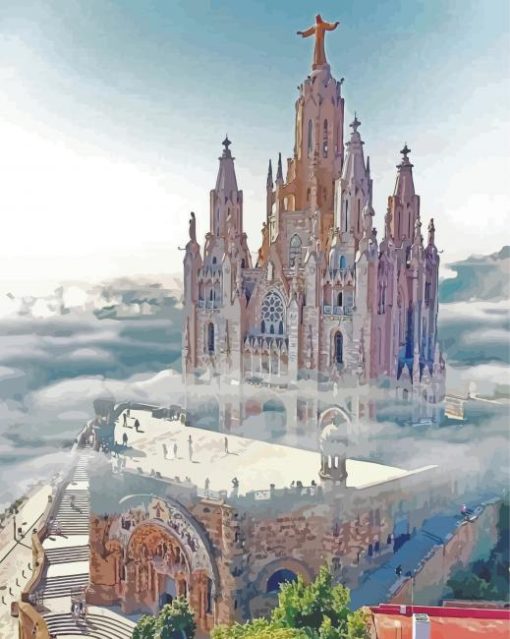 Cloudy Mount Tibidabo Diamond painting