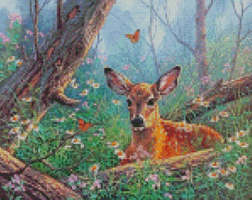 Deer With Butterfly Art Diamond Painting