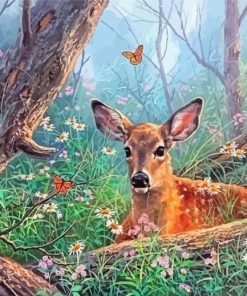 Deer With Butterfly Art Diamond Painting