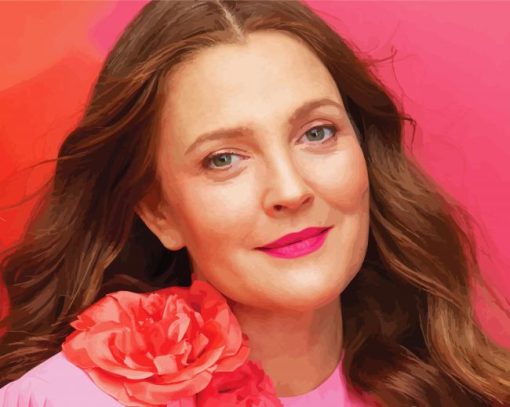 Drew Barrymore With Pink Flowers Diamond Painting