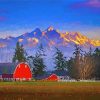 Farm With Twin Sisters Mountains View Diamond Paintign