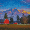 Farm With Twin Sisters Mountains View Diamond Paintign