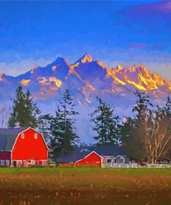 Farm With Twin Sisters Mountains View Diamond Paintign