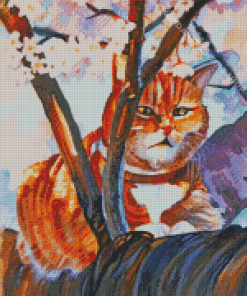 Ginger Cat In Cherry Tree Diamond Painting