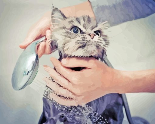 Grey Cat Shower Diamond Painting