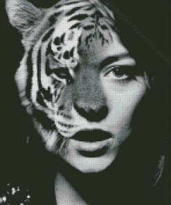 Half Woman Half Tiger In Black And White Diamond painting