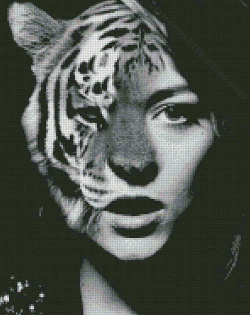 Half Woman Half Tiger In Black And White Diamond painting