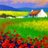 Irish Cottage In Poppy Field Diamond Painting