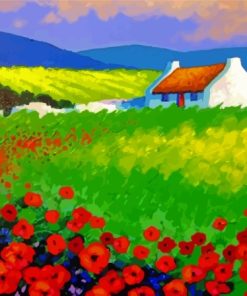 Irish Cottage In Poppy Field Diamond Painting