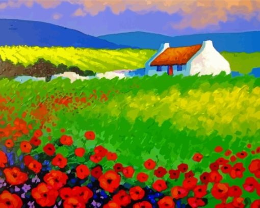 Irish Cottage In Poppy Field Diamond Painting