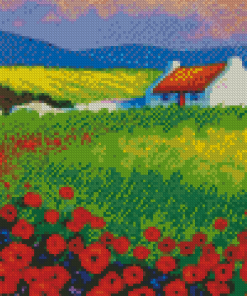 Irish Cottage In Poppy Field Diamond Painting