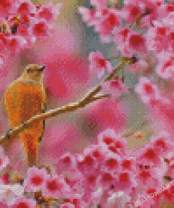 Pink Cherry Blossom And Bird Diamond Painting