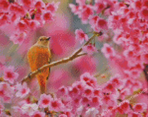 Pink Cherry Blossom And Bird Diamond Painting