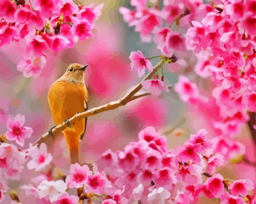 Pink Cherry Blossom And Bird Diamond Painting