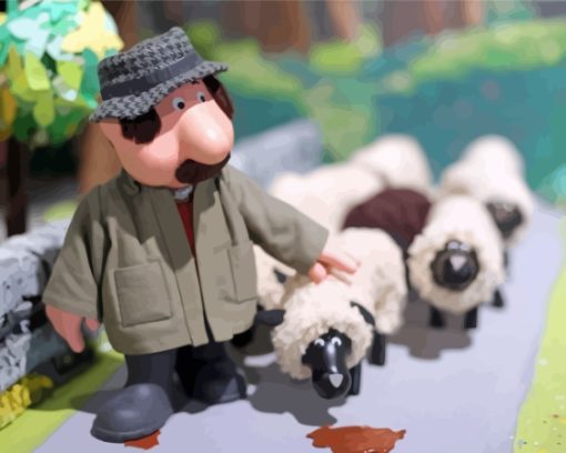 Postman Pat Cartoon Character With Sheeps Diamond Painting