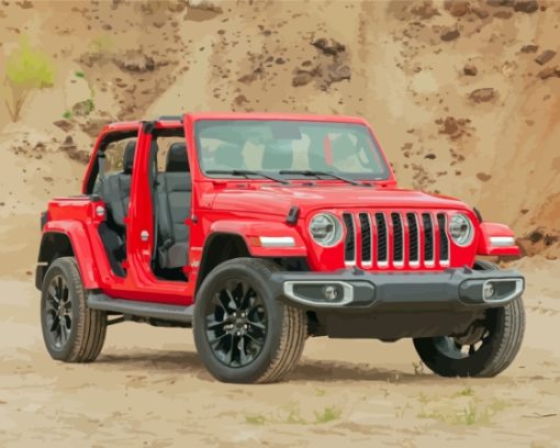 Red 2021 Jeep Wrangler Unlimited Sport Car Diamond Painting