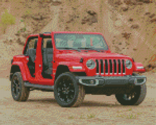 Red 2021 Jeep Wrangler Unlimited Sport Car Diamond Painting