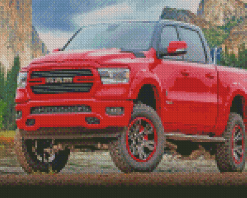 Red Pickup Ram Diamond Painting