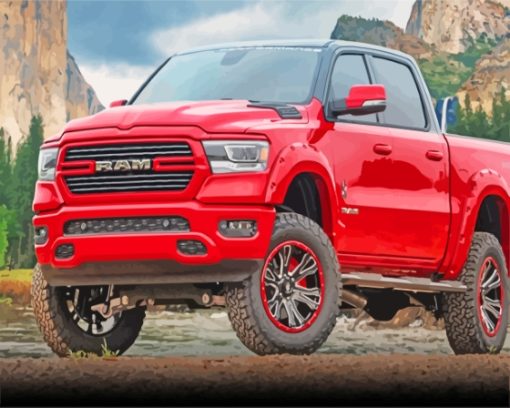 Red Pickup Ram Diamond Painting