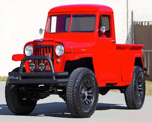 Red Willys Jeep Diamond Painting