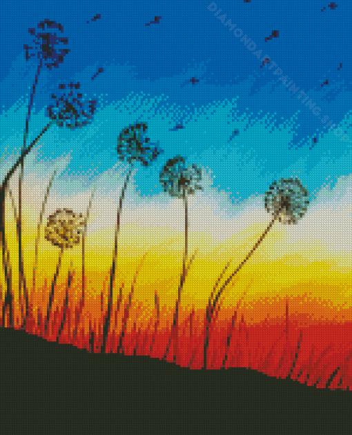 Sunset Dandelions Silhouette Diamond Painting