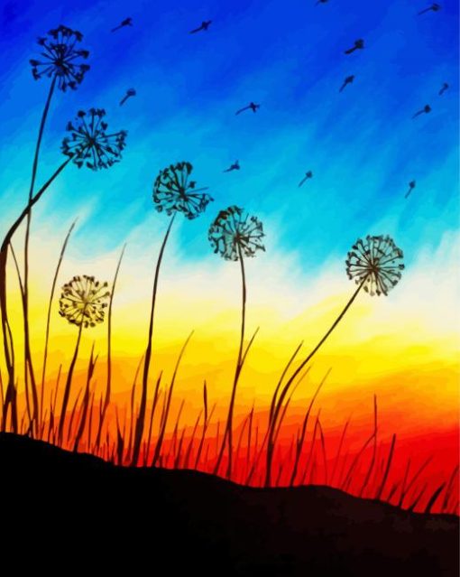 Sunset Dandelions Silhouette Diamond Painting