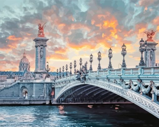 Sunset Les Invalides And Pont Alexandre Paris Diamond Painting