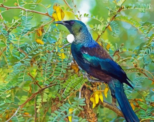 Tui Bird On Branch Diamond Painting