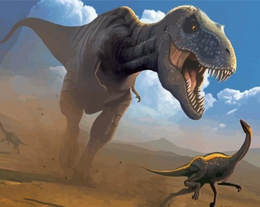 Tyrannosaurus And Small Dinosaur Diamond Painting