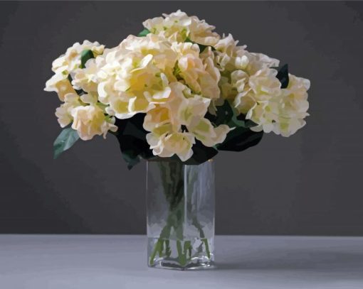 White Hydrangeas In Glass Vase Diamond Painting