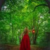 Woman With Red Dress In The Woods Diamond Painting