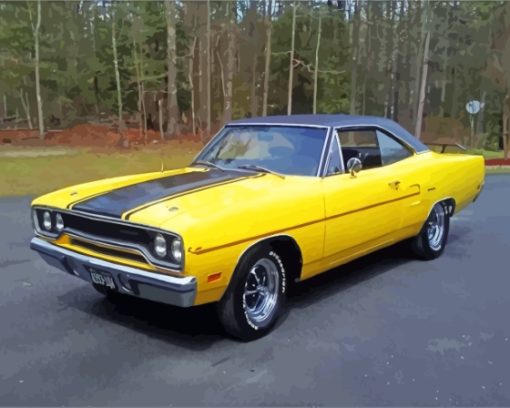 Aesthetic 1970 Yellow Plymouth Roadrunner Diamond Painting