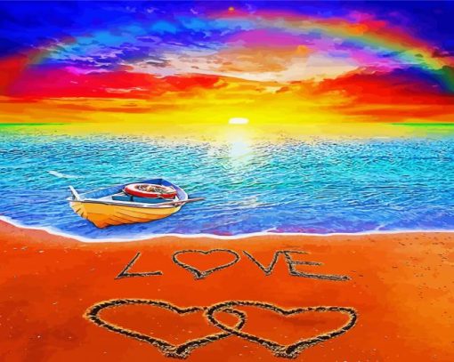 Aesthetic Beach Sunset Heart Diamond Painting