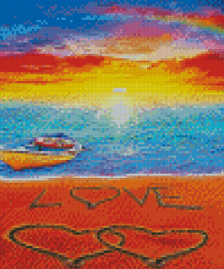 Aesthetic Beach Sunset Heart Diamond Painting